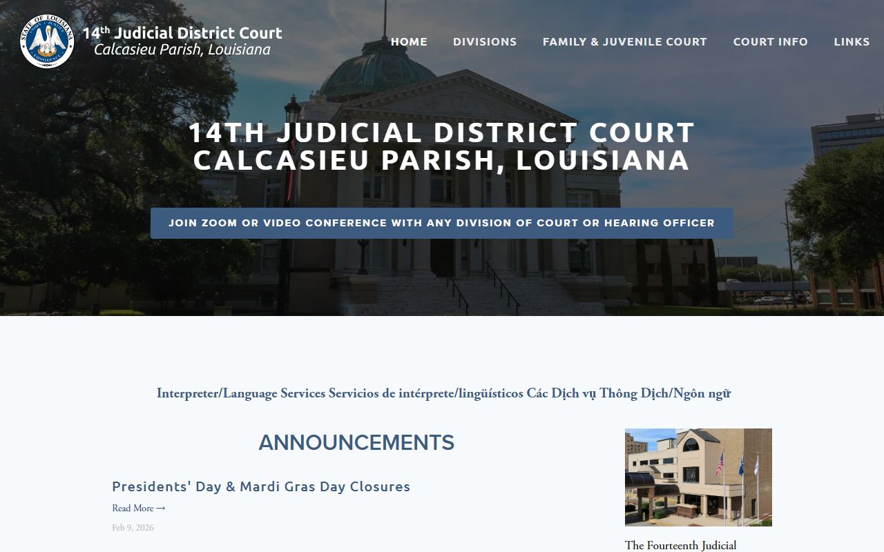 14th Judicial District Court portal for Lake Charles divorce records