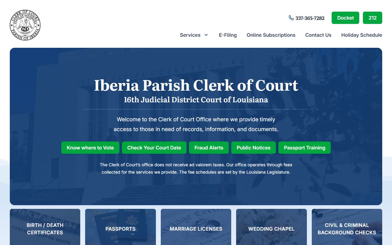 Iberia Parish Clerk of Court in New Iberia for divorce records