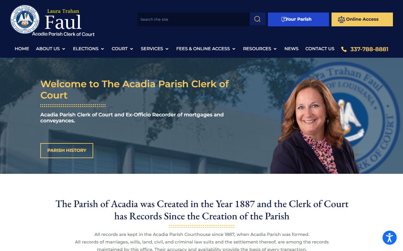 Acadia Parish Clerk of Court main page for divorce records