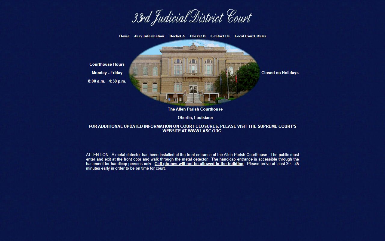 33rd Judicial District Court website for Allen Parish divorce proceedings