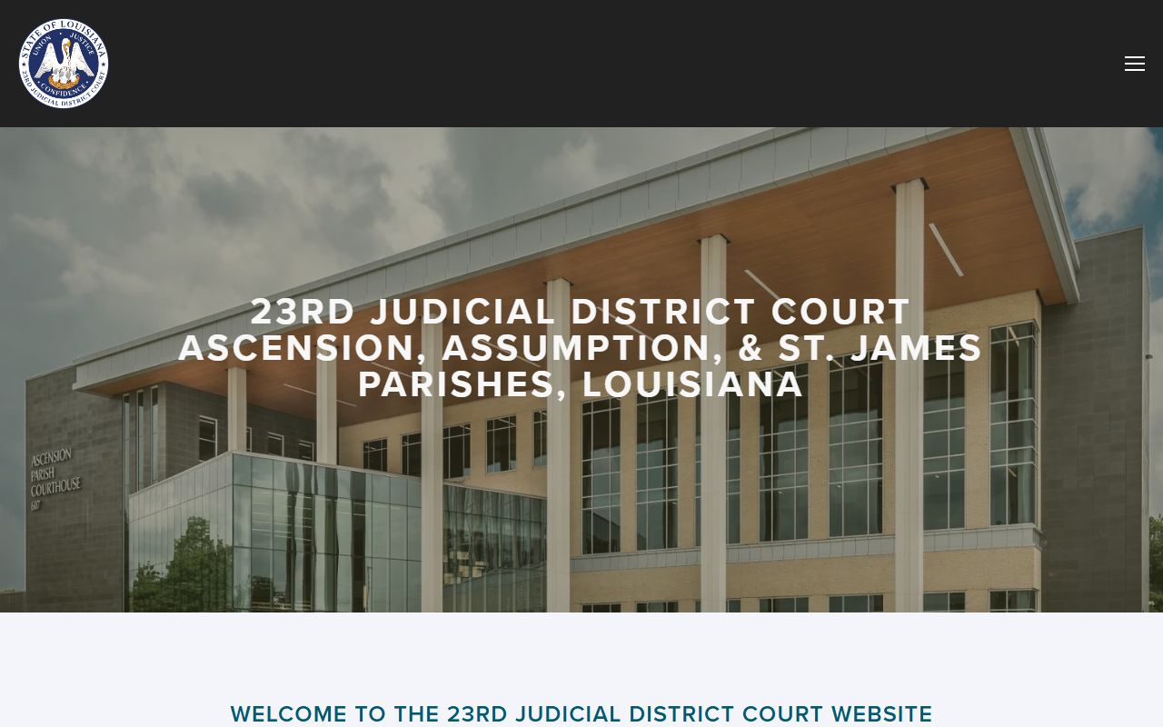 23rd Judicial District Court website serving Ascension Parish divorce cases