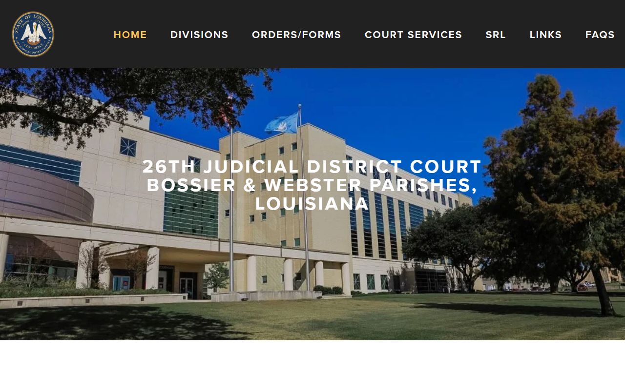 26th Judicial District Court website for Bossier Parish divorce case procedures