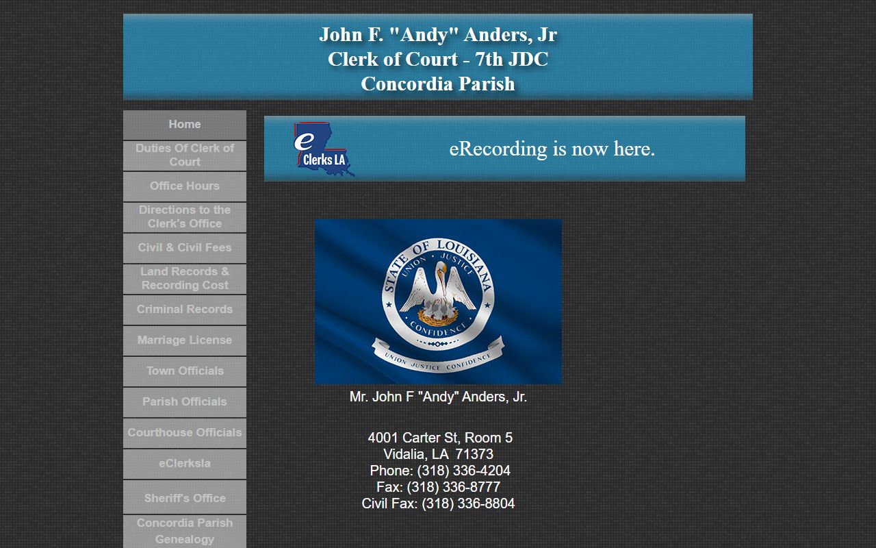 Concordia Parish Clerk of Court website for divorce records in Vidalia Louisiana