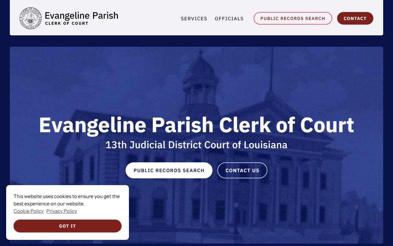 Evangeline Parish Clerk of Court main page for divorce records in Ville Platte Louisiana