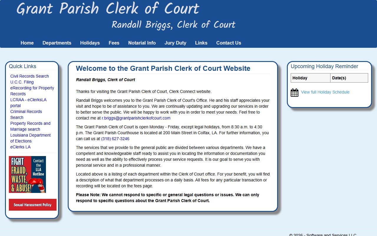 Grant Parish Clerk of Court main page grant Parish divorce records