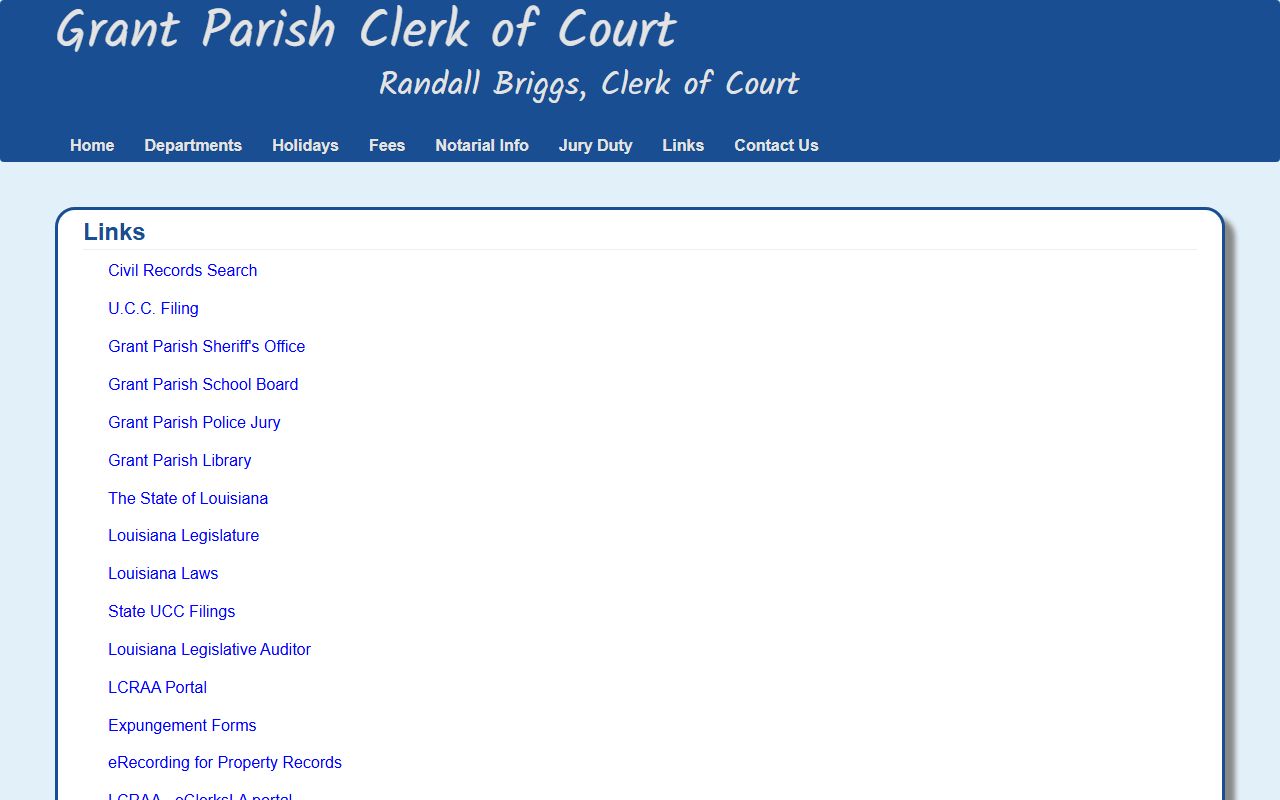 Grant Parish Clerk of Court links page grant Parish divorce records