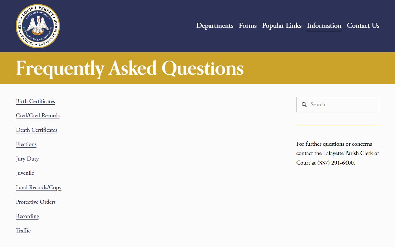 Lafayette Parish Clerk FAQ page lafayette Parish divorce records
