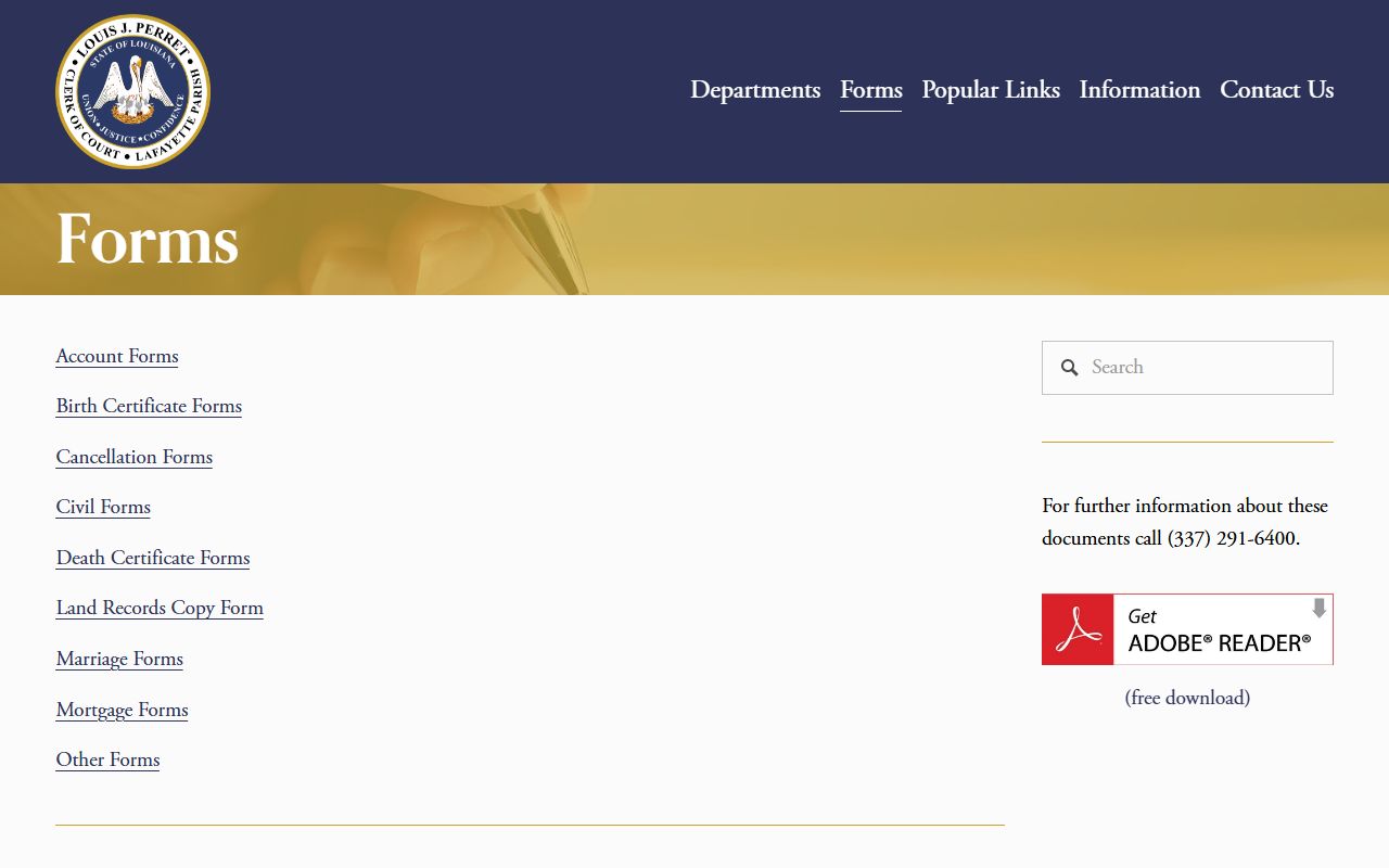 Lafayette Parish Clerk forms page lafayette Parish divorce records