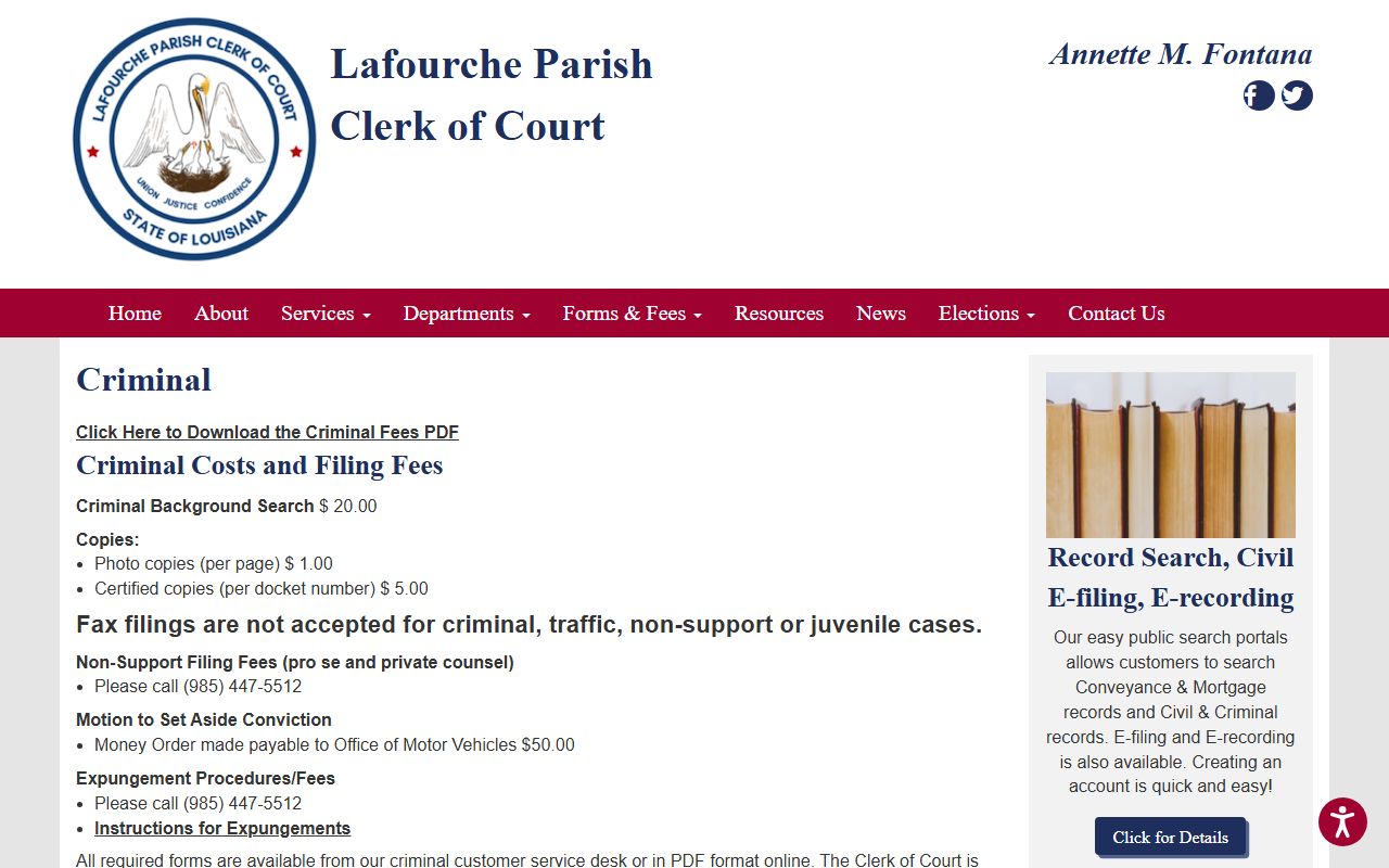 Lafourche Parish Clerk criminal forms section lafourche Parish divorce records