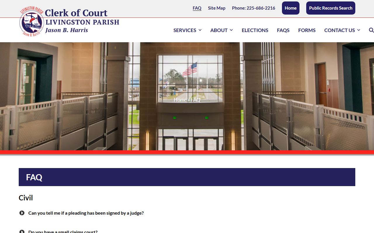 Livingston Parish Clerk FAQ page