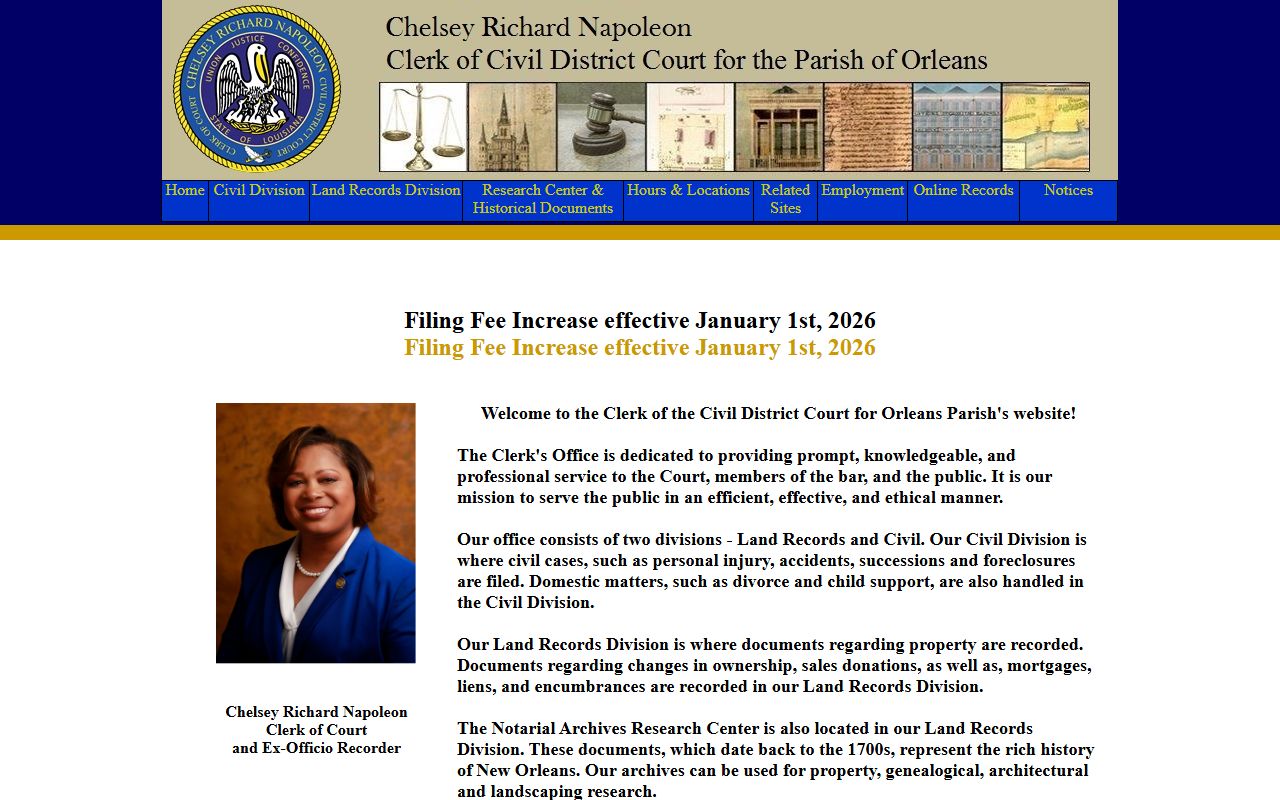 Orleans Parish Civil District Court Clerk main website