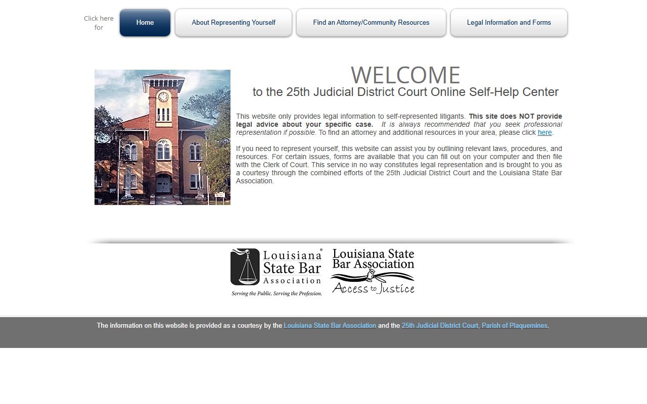 25th Judicial District Court self-help center for Plaquemines Parish