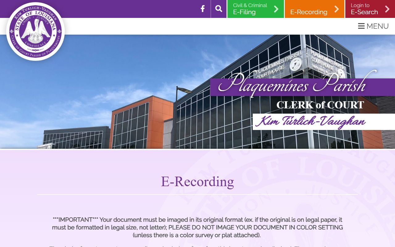 Plaquemines Parish Clerk eRecording portal