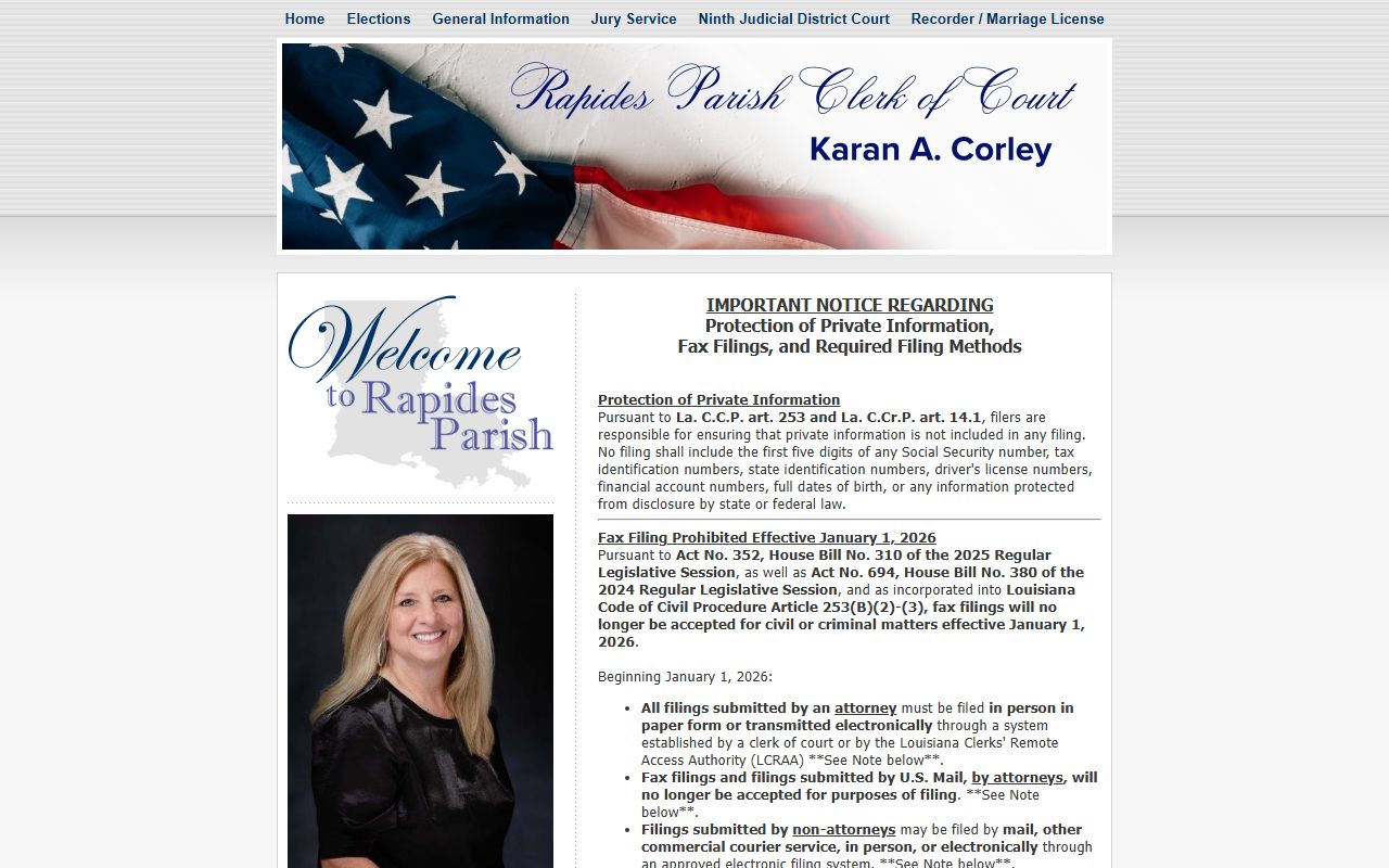Rapides Parish Clerk of Court main website