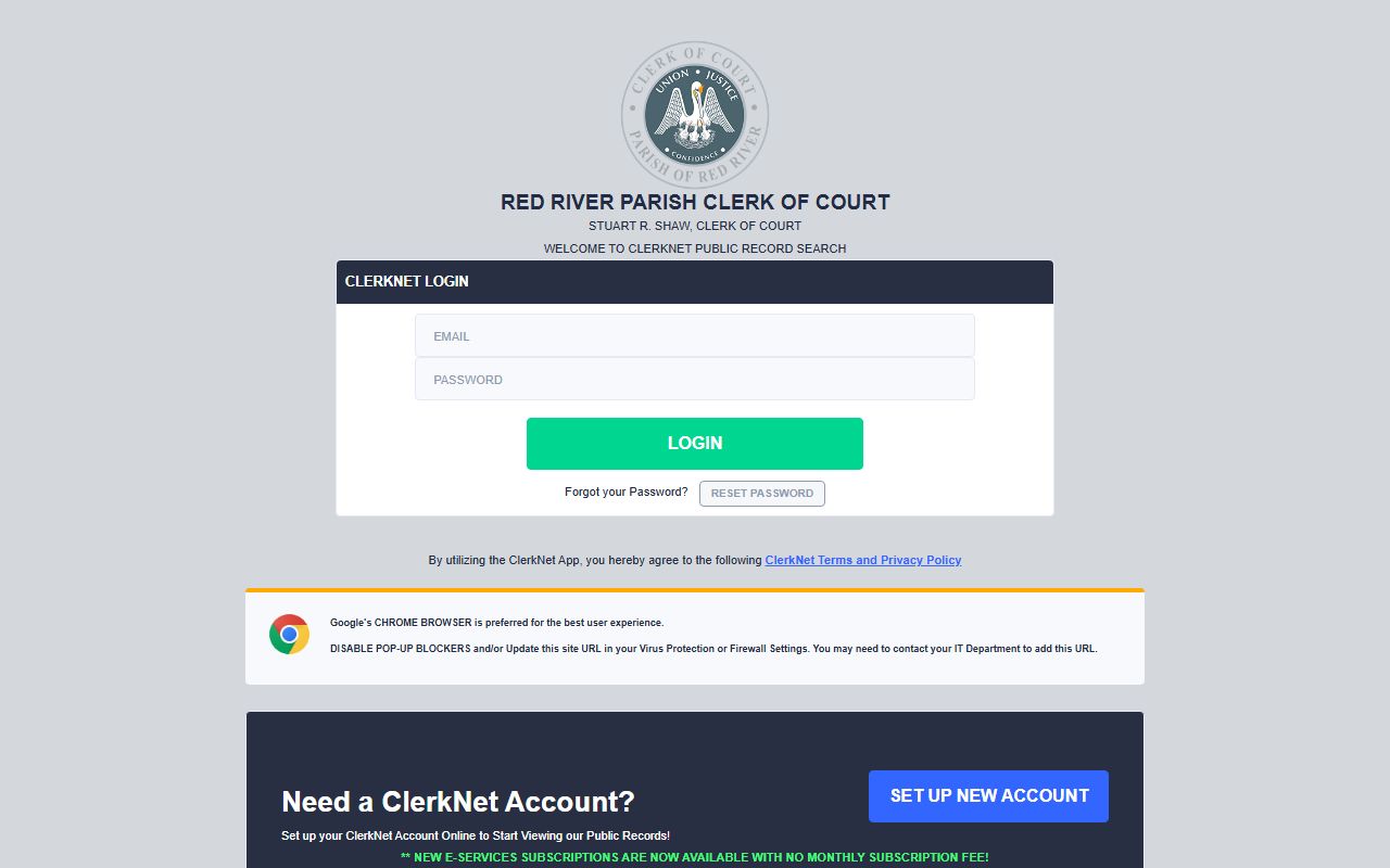 Red River Parish ClerkNet online records portal