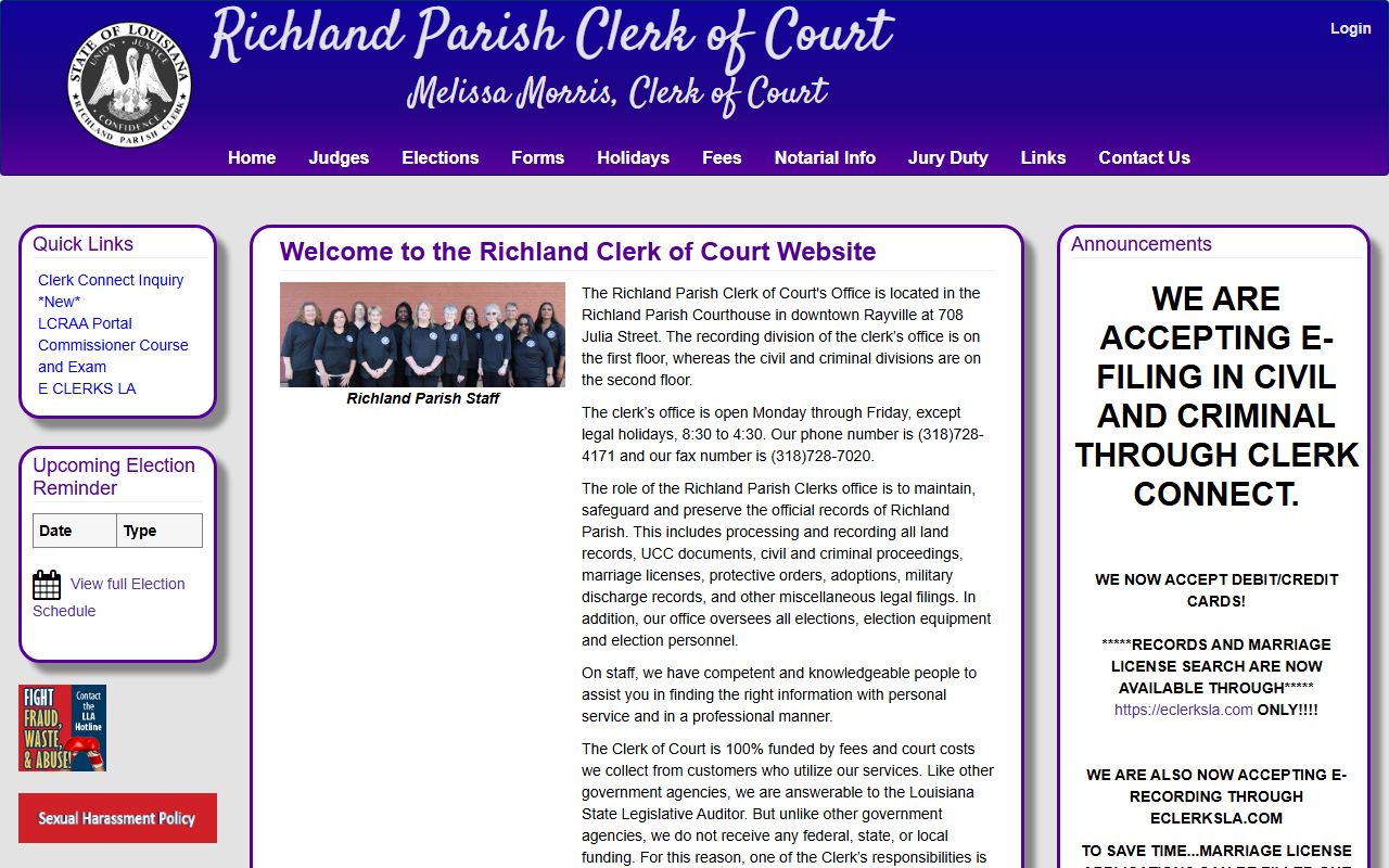 Richland Parish Clerk of Court website