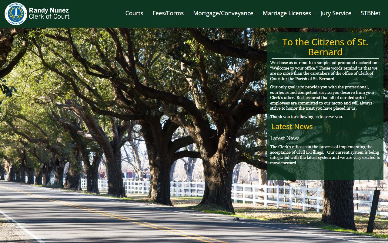 St. Bernard Parish Clerk of Court website homepage