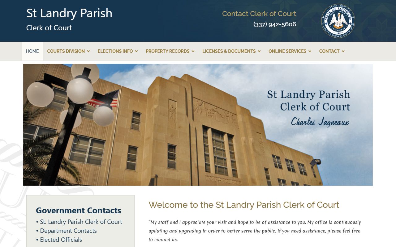 St. Landry Parish Clerk of Court website homepage