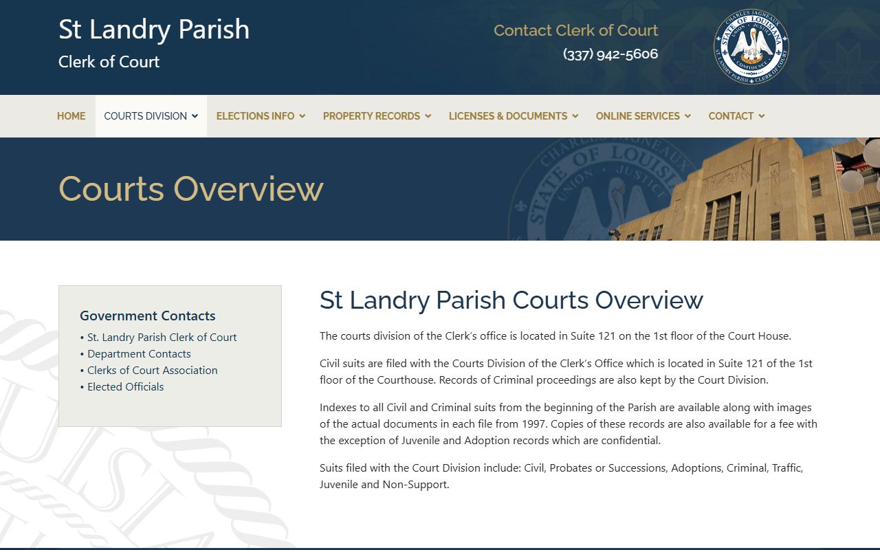 St. Landry Parish courts division overview page