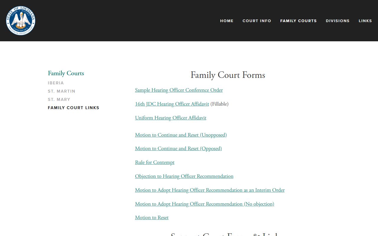 16th Judicial District Court family court links page