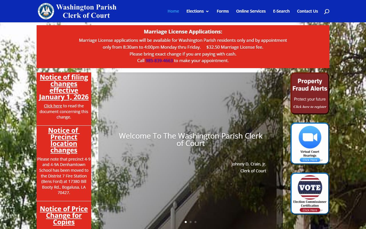 Washington Parish Clerk of Court main website
