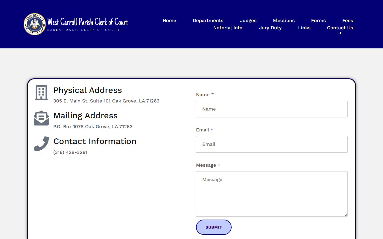West Carroll Parish Clerk of Court contact page