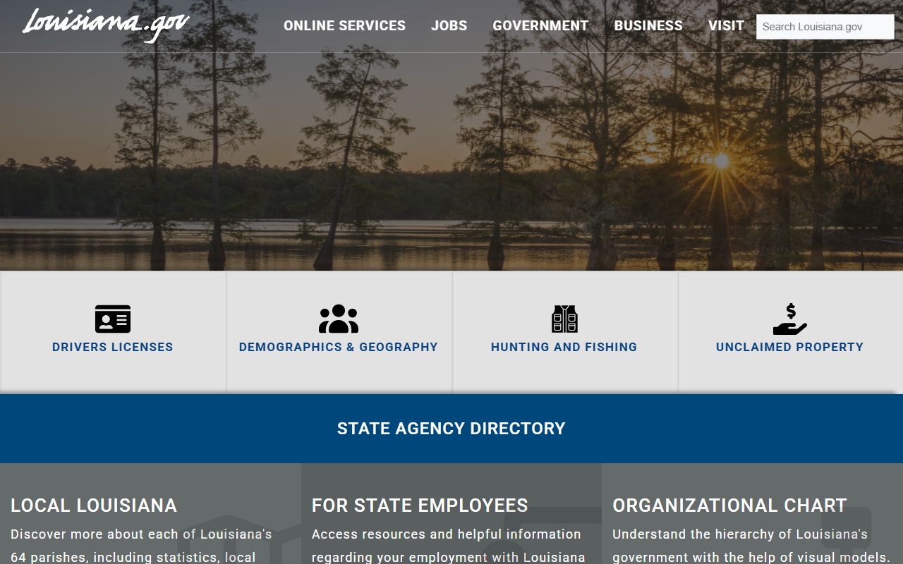 Louisiana state government portal with links to public records and court resources